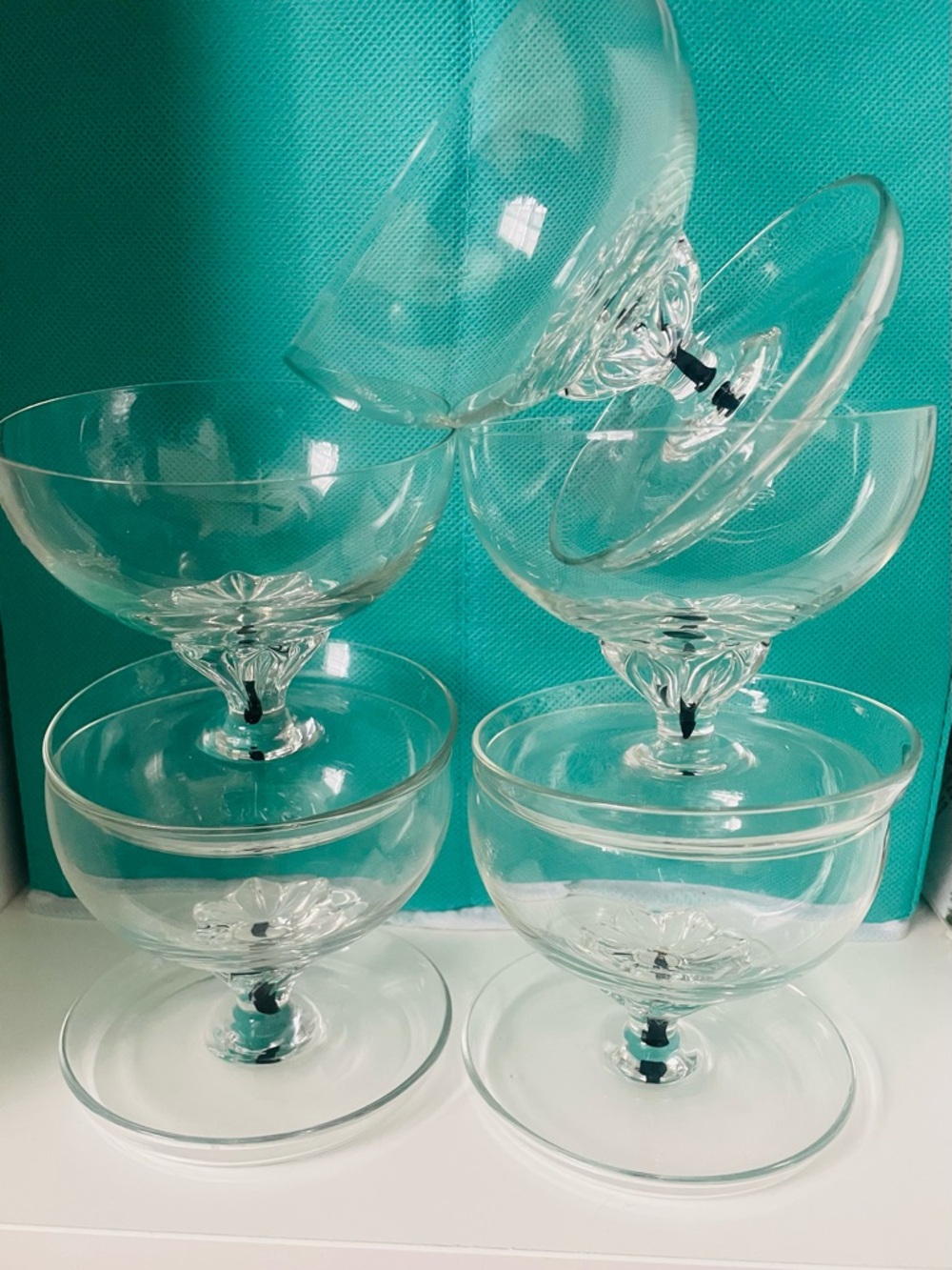 Set of 5 Vintage Belfor ‘Exquisite’  Stemmed Crystal Dessert Coupes